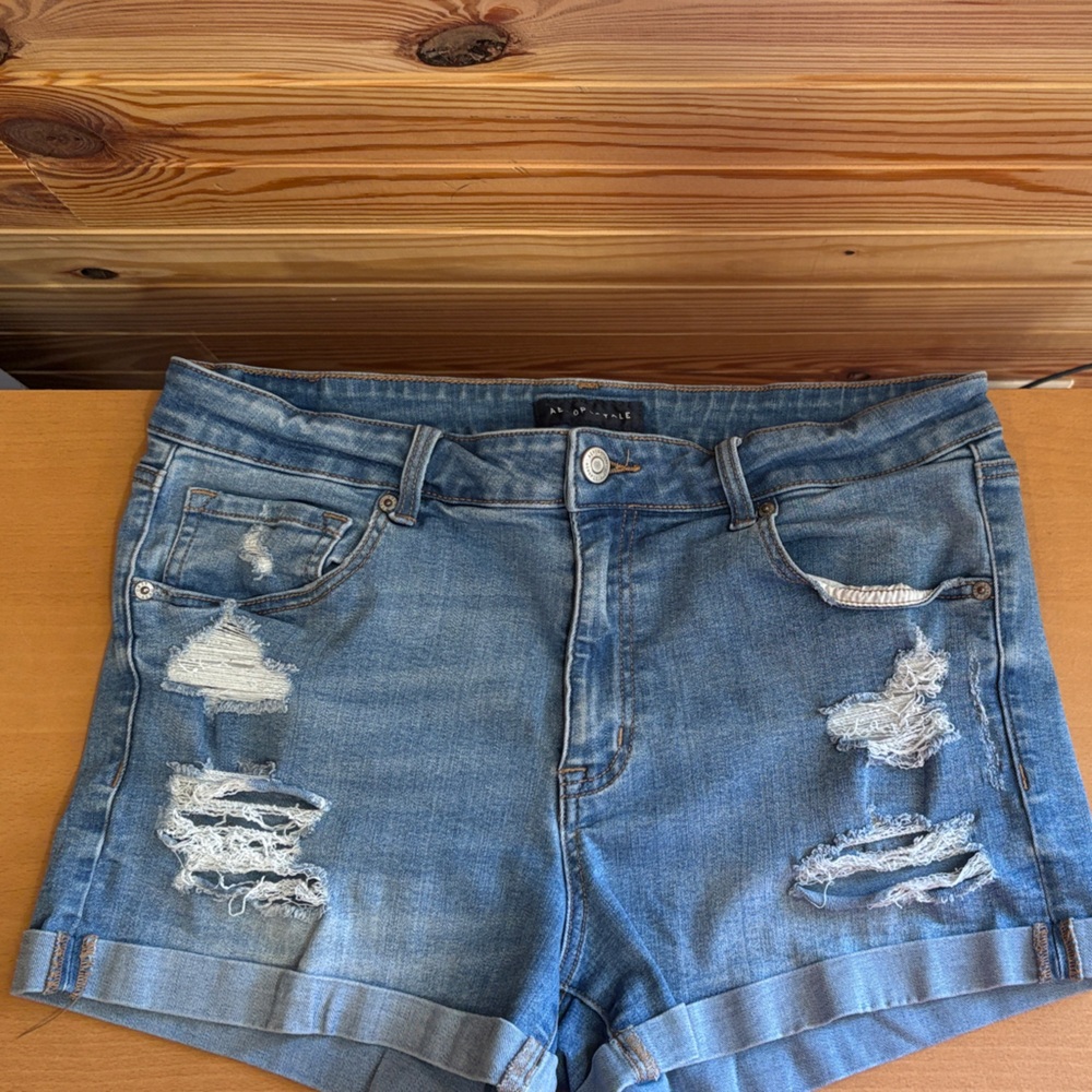 Distressed Blue Denim Shorts